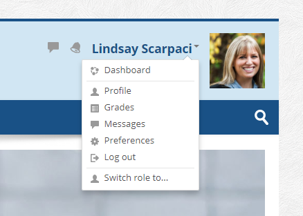 user menu screenshot