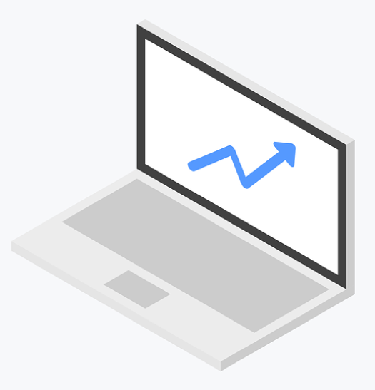 illustrated graphic of a laptop with a line graph displayed on the screen